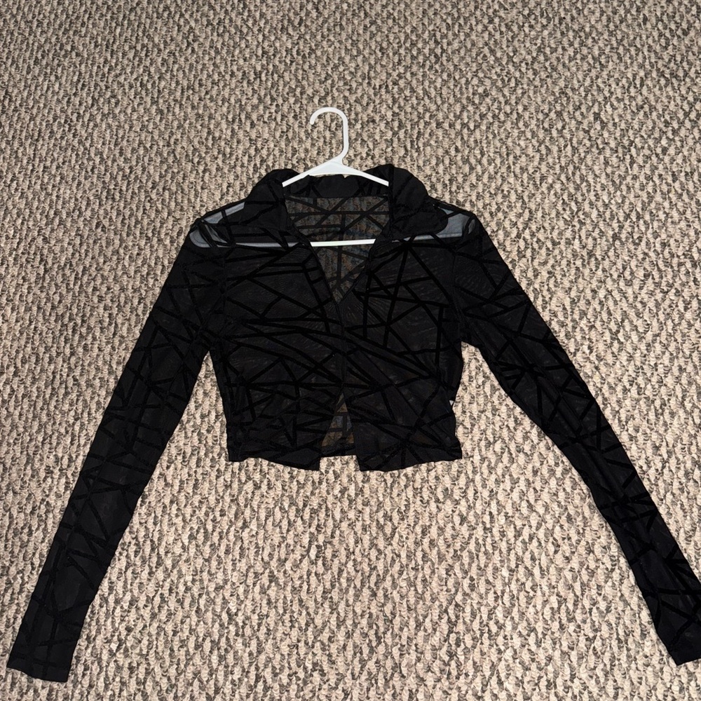 Black Sheer Long Sleeve Crop Top